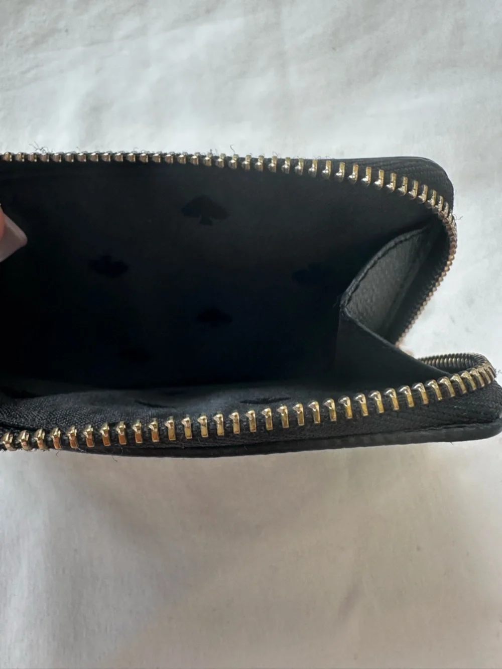 KATE SPADE Black Leather Zip Card Holder Coin Purse Keychain Key Ring Wallet